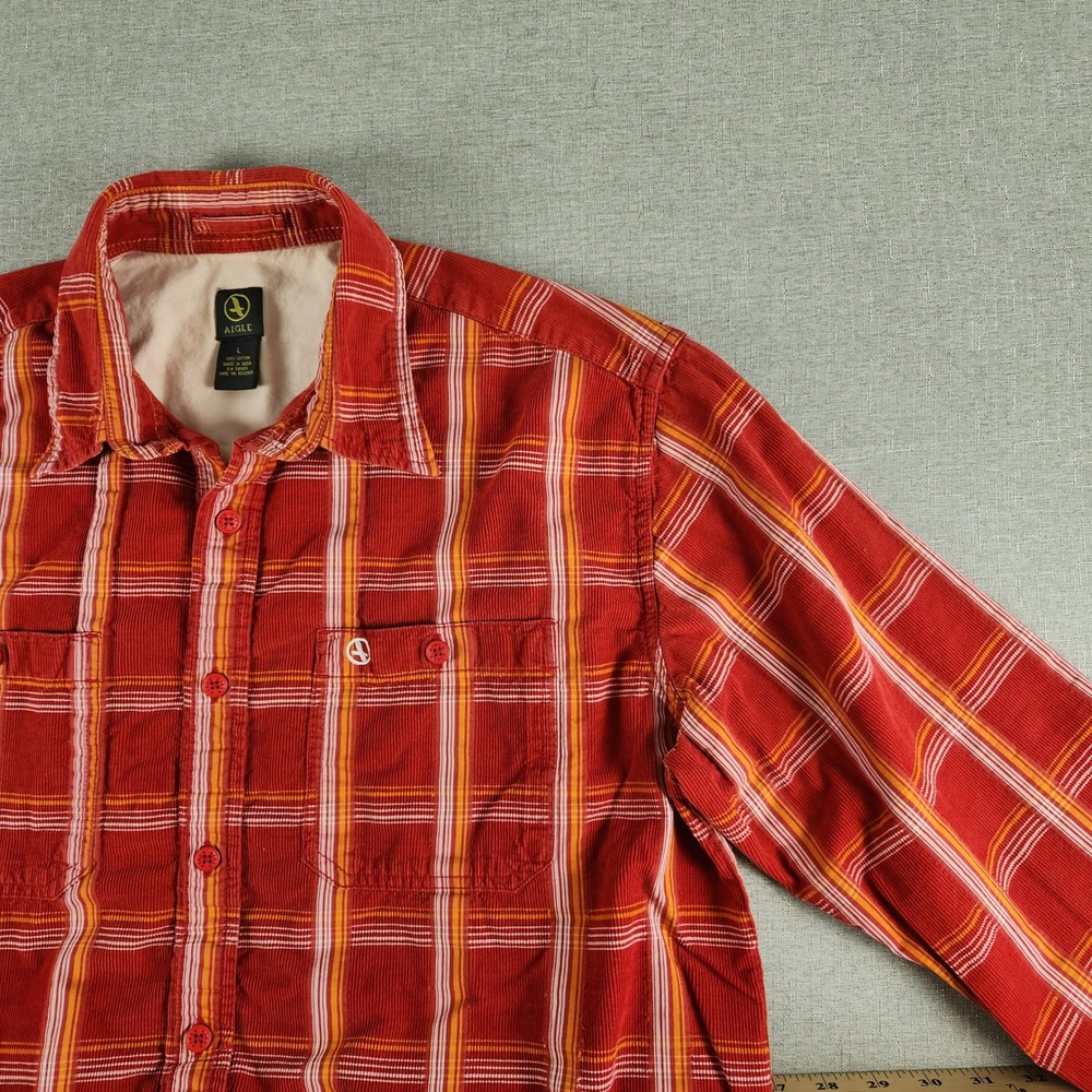 VTG 90s Aigle Red Orange Plaid Corduroy Mens Large Gorpcore Grunge Cabincore EUC